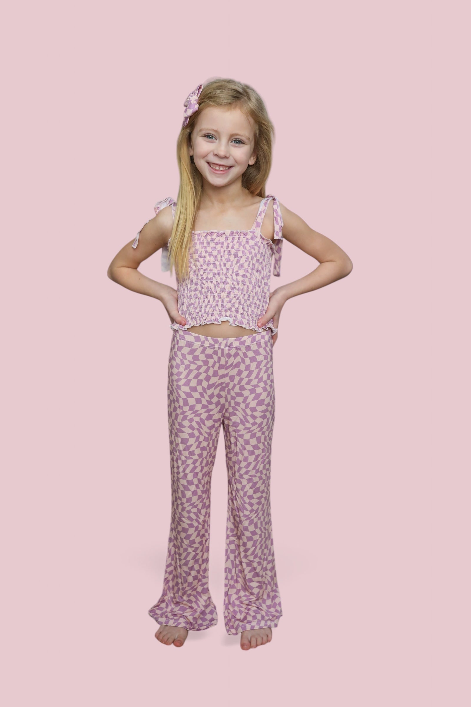 DREAM BIG LITTLE CO PLUM WAVY CHECKERS DREAM SMOCKED FLARE SETEveretts Place
