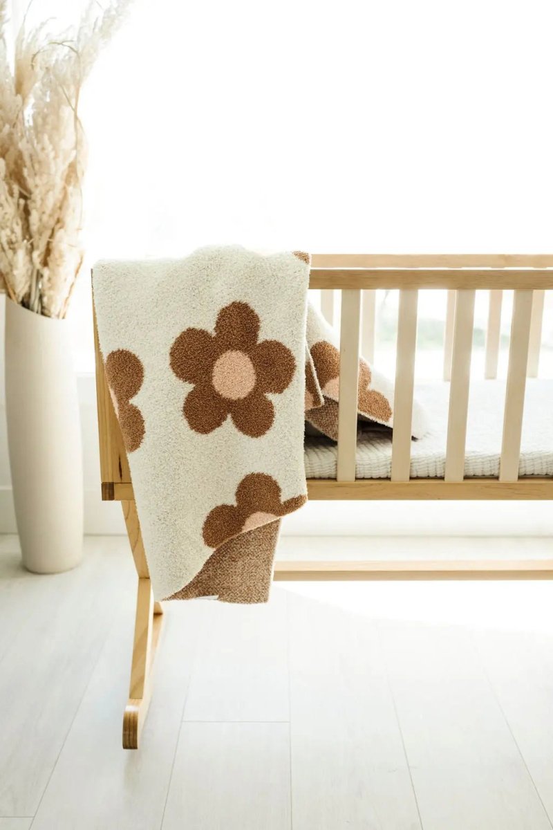 Harp Angel Boutique Plush Blanket Caramel with Daisy Design for Infants and Toddlers - 
