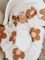 Harp Angel Boutique Plush Blanket Caramel with Daisy Design for Infants and Toddlers - 