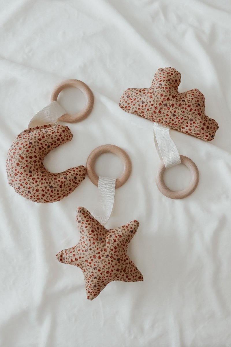 Little Mae & Co Poinsettia Wooden Teethers Star Moon Cloud Shapes Pack - Everetts Place Boutique - 