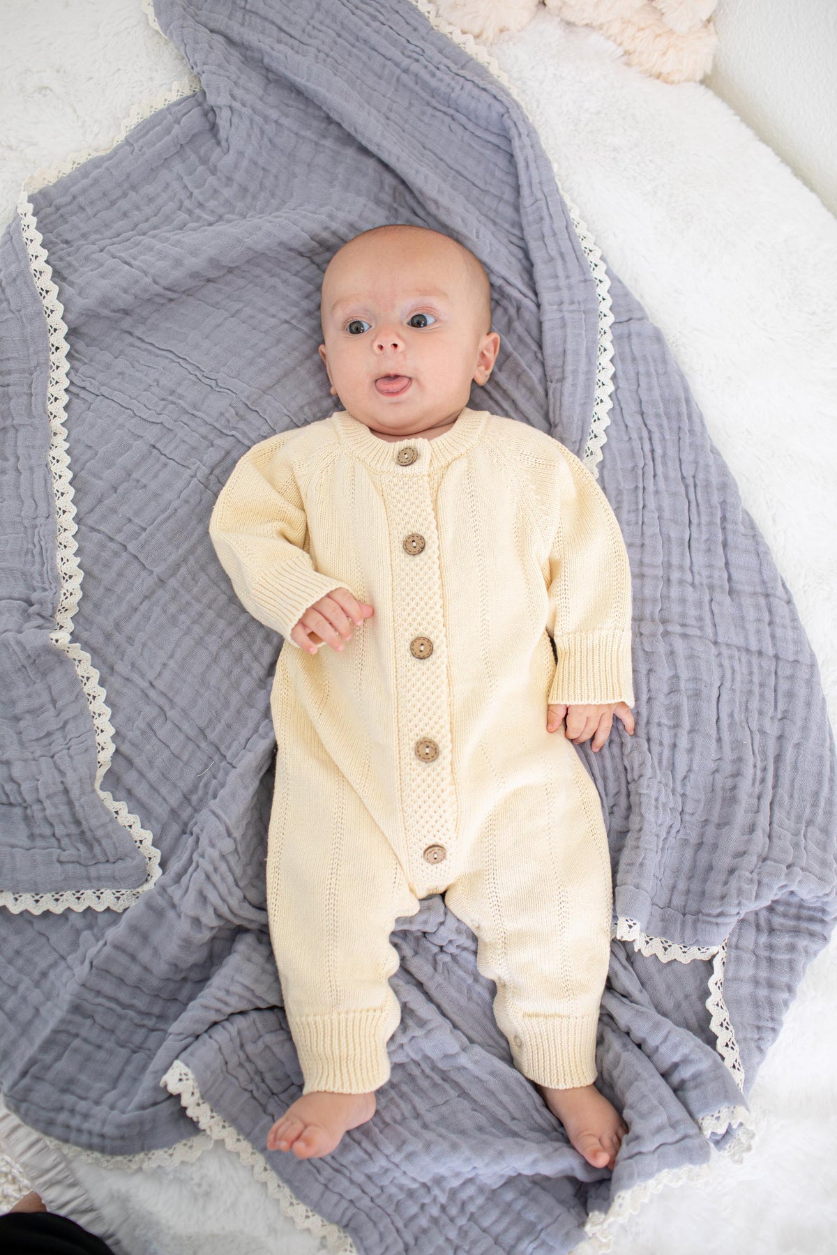 Pointelle Knit Romper in Buttercream by Bestaroo