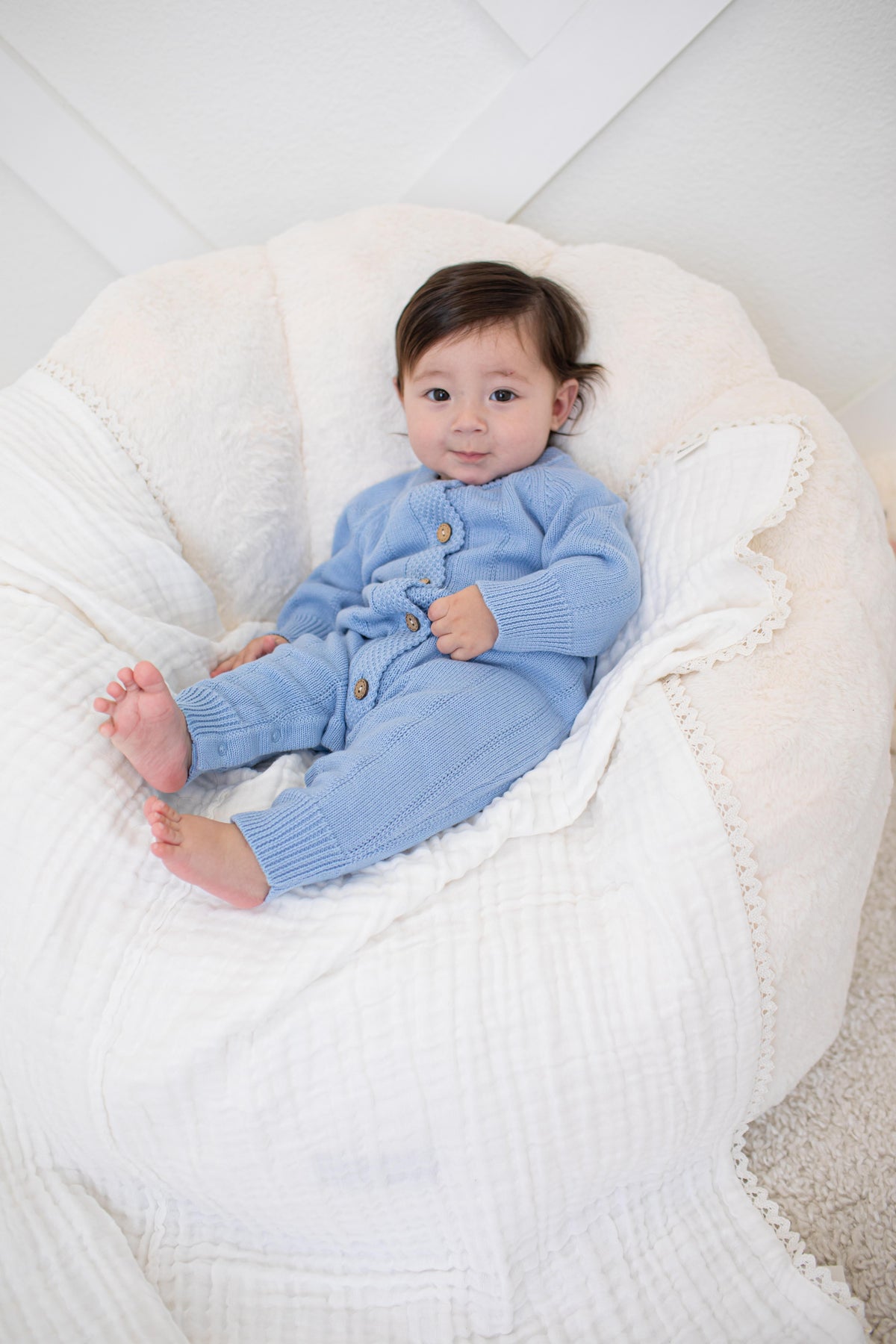 Pointelle Knit Romper in Powder Blue by Bestaroo