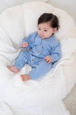 Pointelle Knit Romper in Powder Blue by Bestaroo