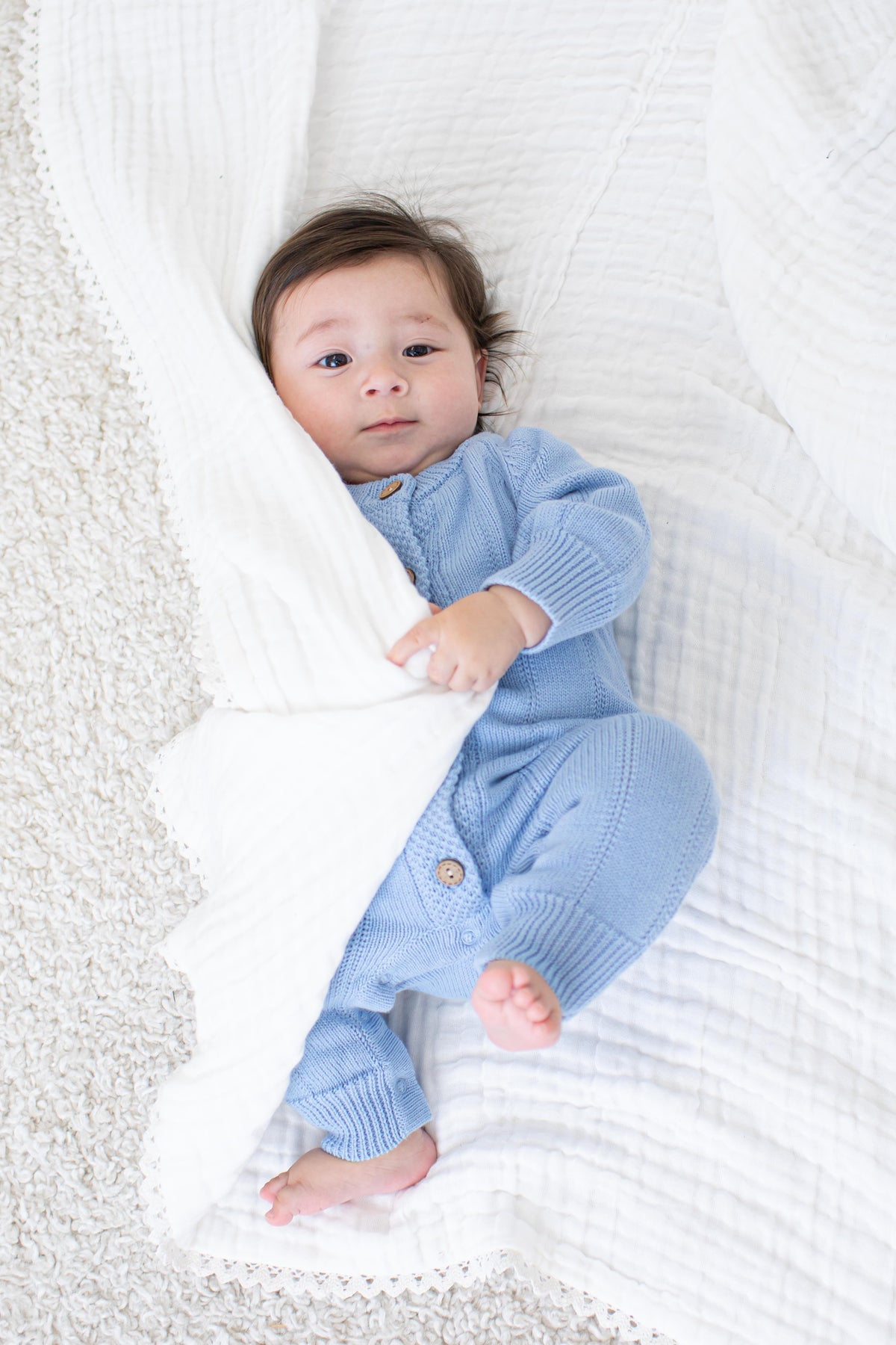 Pointelle Knit Romper in Powder Blue by Bestaroo