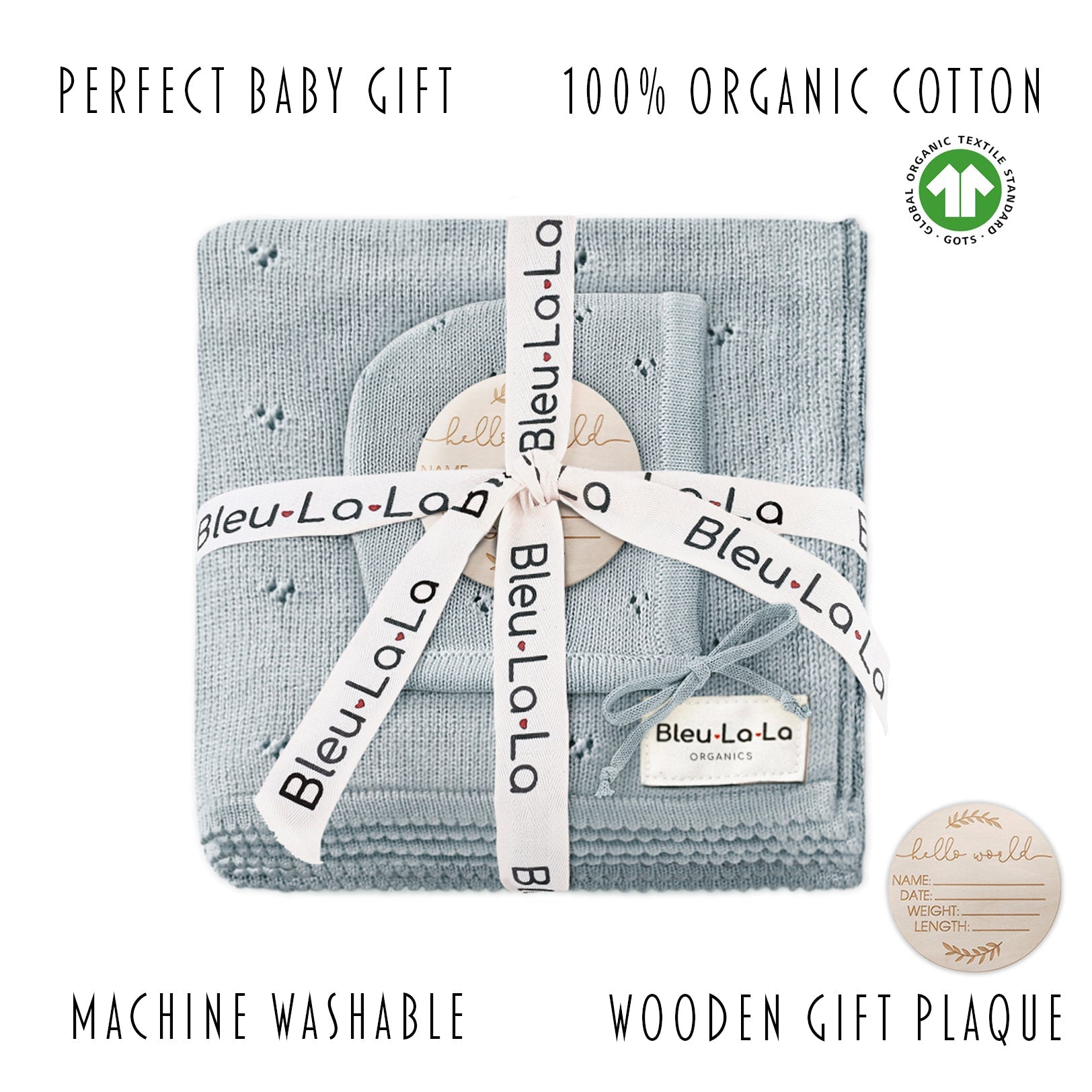 Organic Pointelle Swaddle Blanket and Hat Gift Set Bleu La La