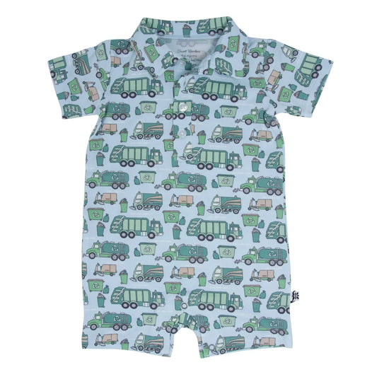 Garbage Trucks Recycle Polo Romper for Boys Comfortable Short Sleeve Outfit Sweet Bamboo