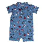 Sweet Bamboo Polo Romper Rock N Roll Blue with Short Sleeves for Active Boys - 
