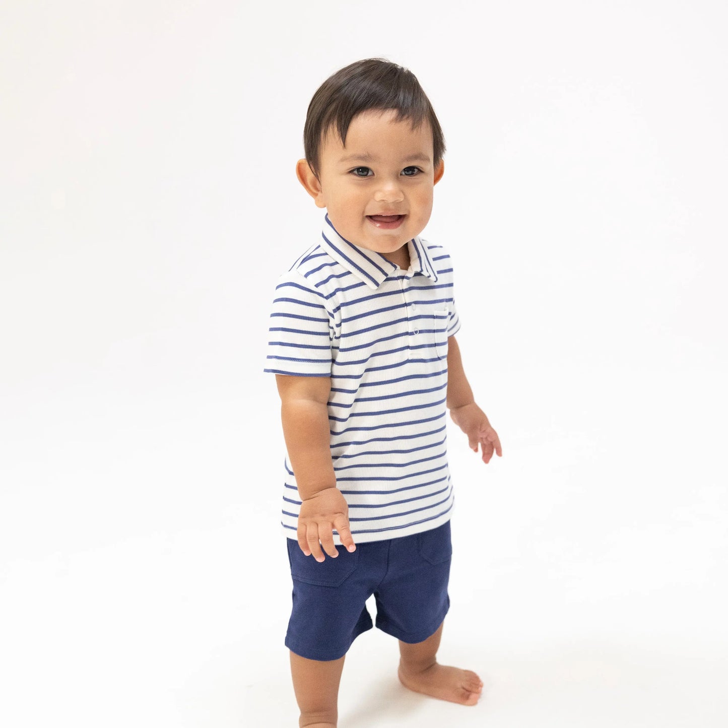 Polo Shirt And French Terry Shorts Set Stripe Vintage Navy.