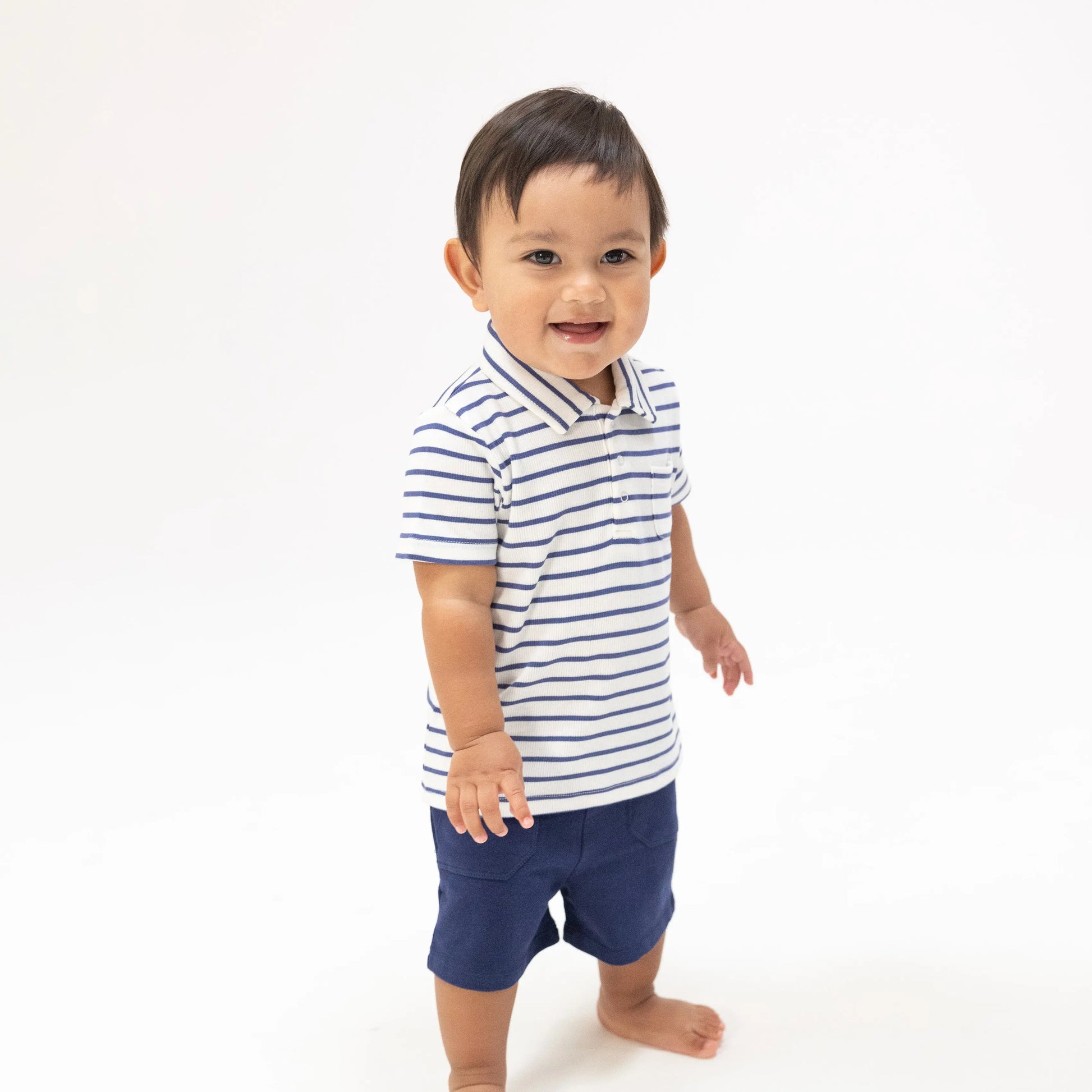 Polo Shirt And French Terry Shorts Set Stripe Vintage Navy.