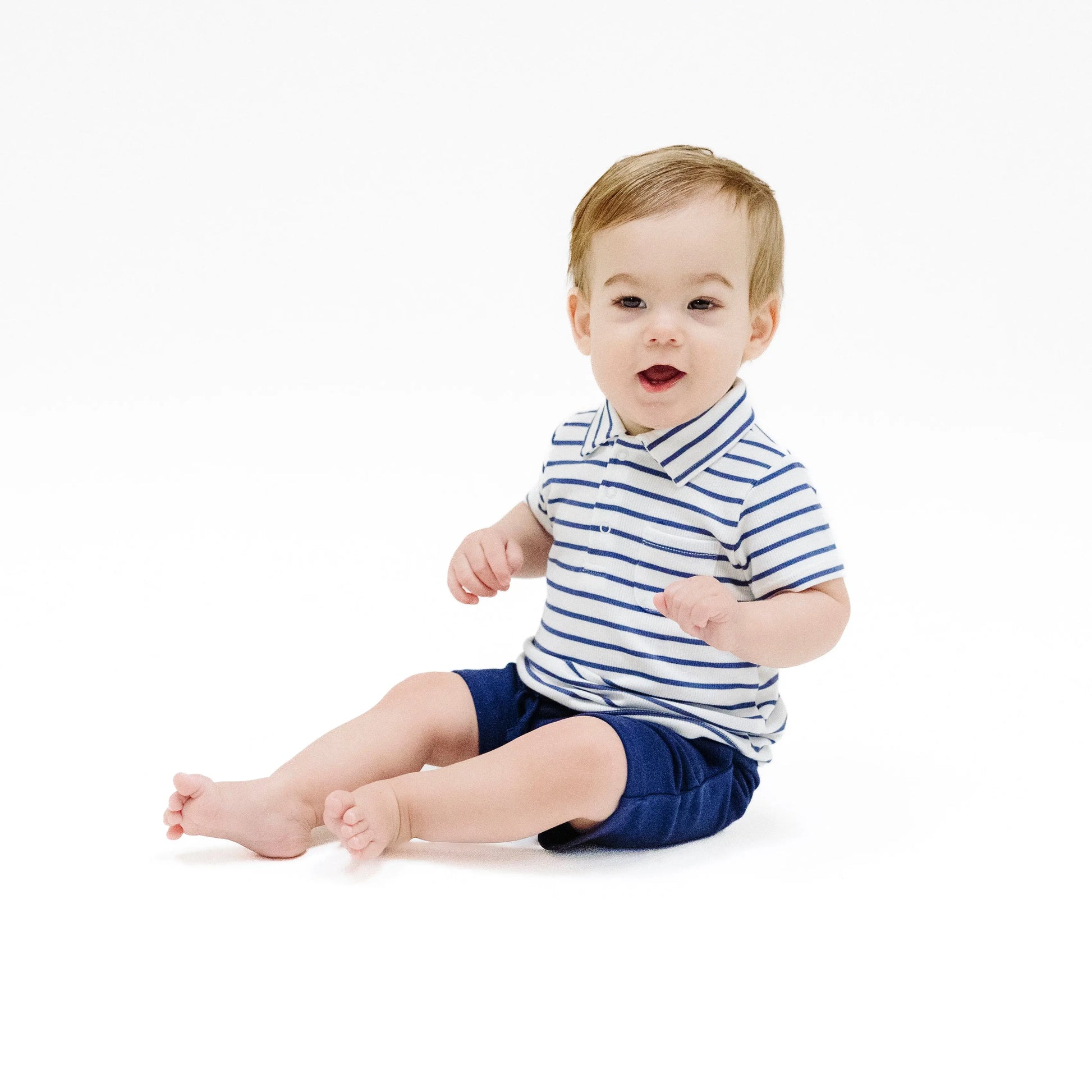 Polo Shirt And French Terry Shorts Set Stripe Vintage Navy.