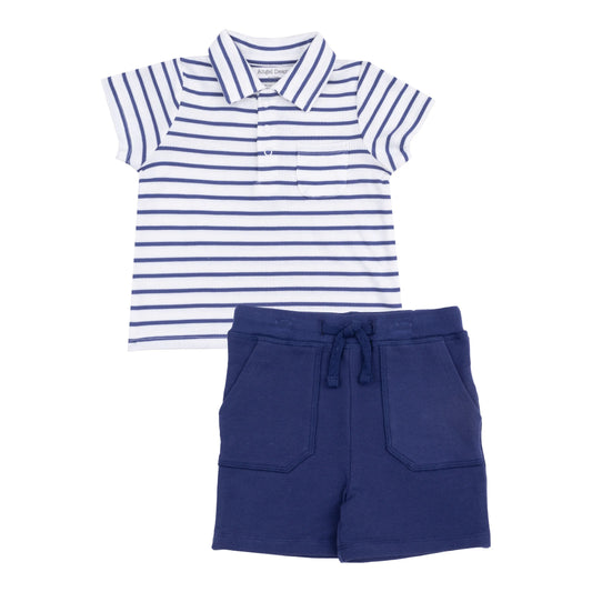 Polo Shirt And French Terry Shorts Set Stripe Vintage Navy.