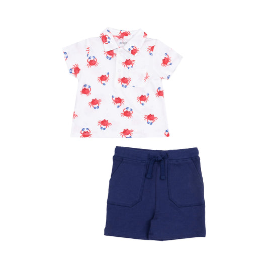Polo Shirt and French Terry Shorts Set Crabby Cuties for Kids.
