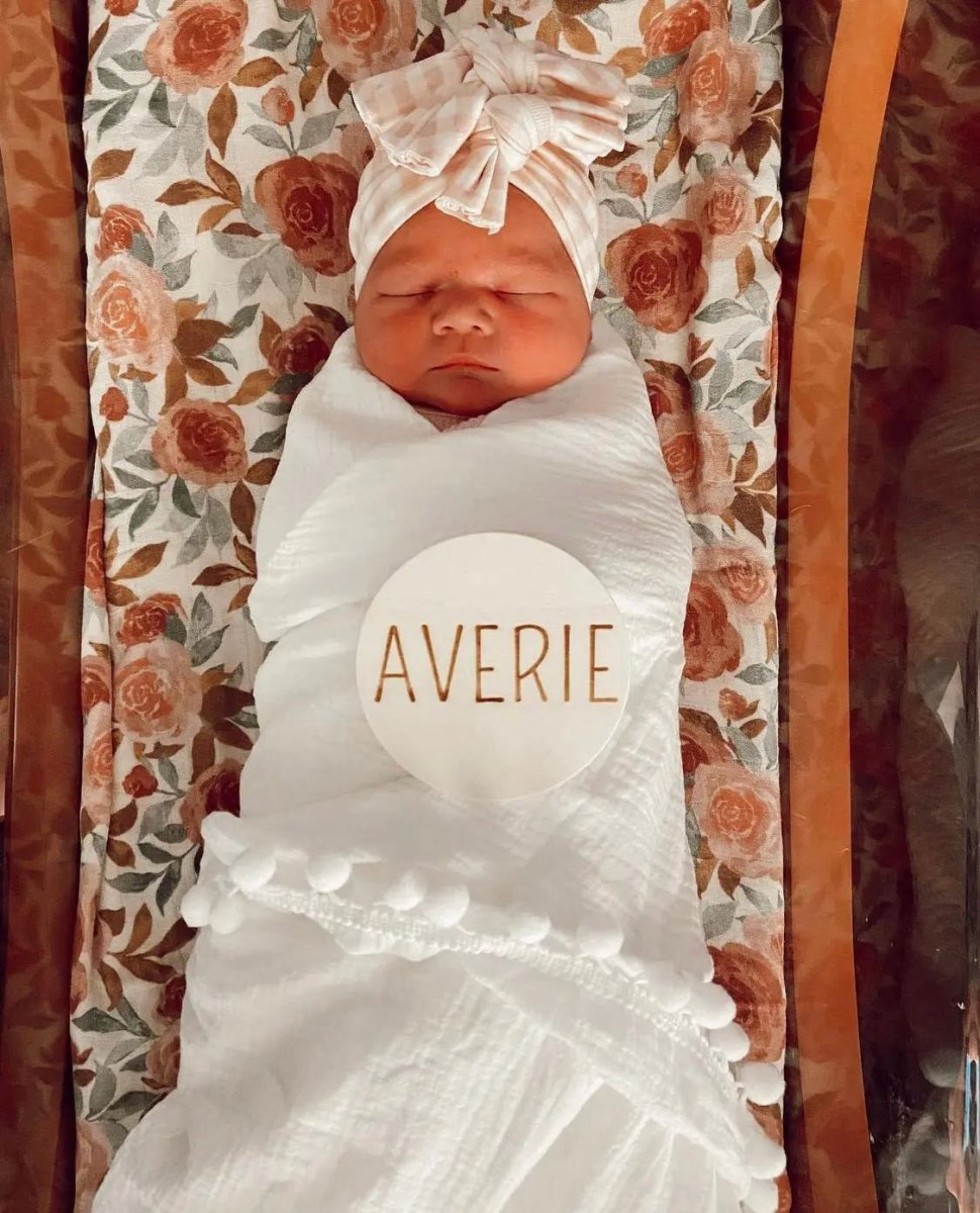 Harp Angel Boutique Pom Swaddle Blanket in Soft 100 Percent Cotton for Newborns and Infants - 