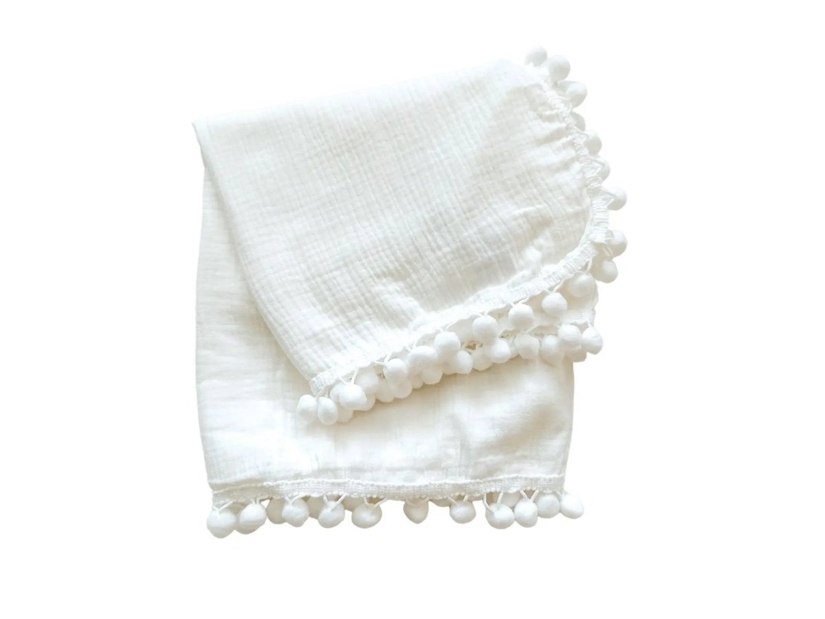 Harp Angel Boutique Pom Swaddle Blanket in Soft 100 Percent Cotton for Newborns and Infants - 