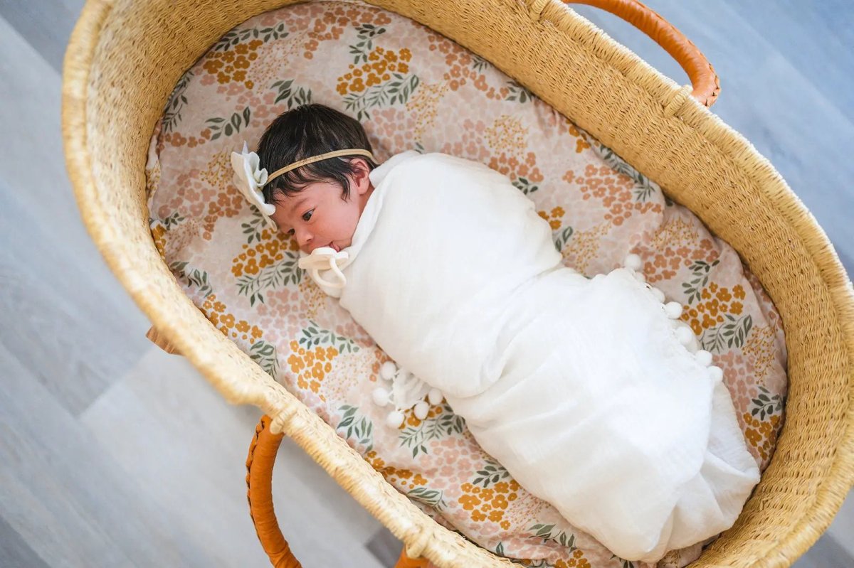 Harp Angel Boutique Pom Swaddle Blanket in Soft 100 Percent Cotton for Newborns and Infants - 