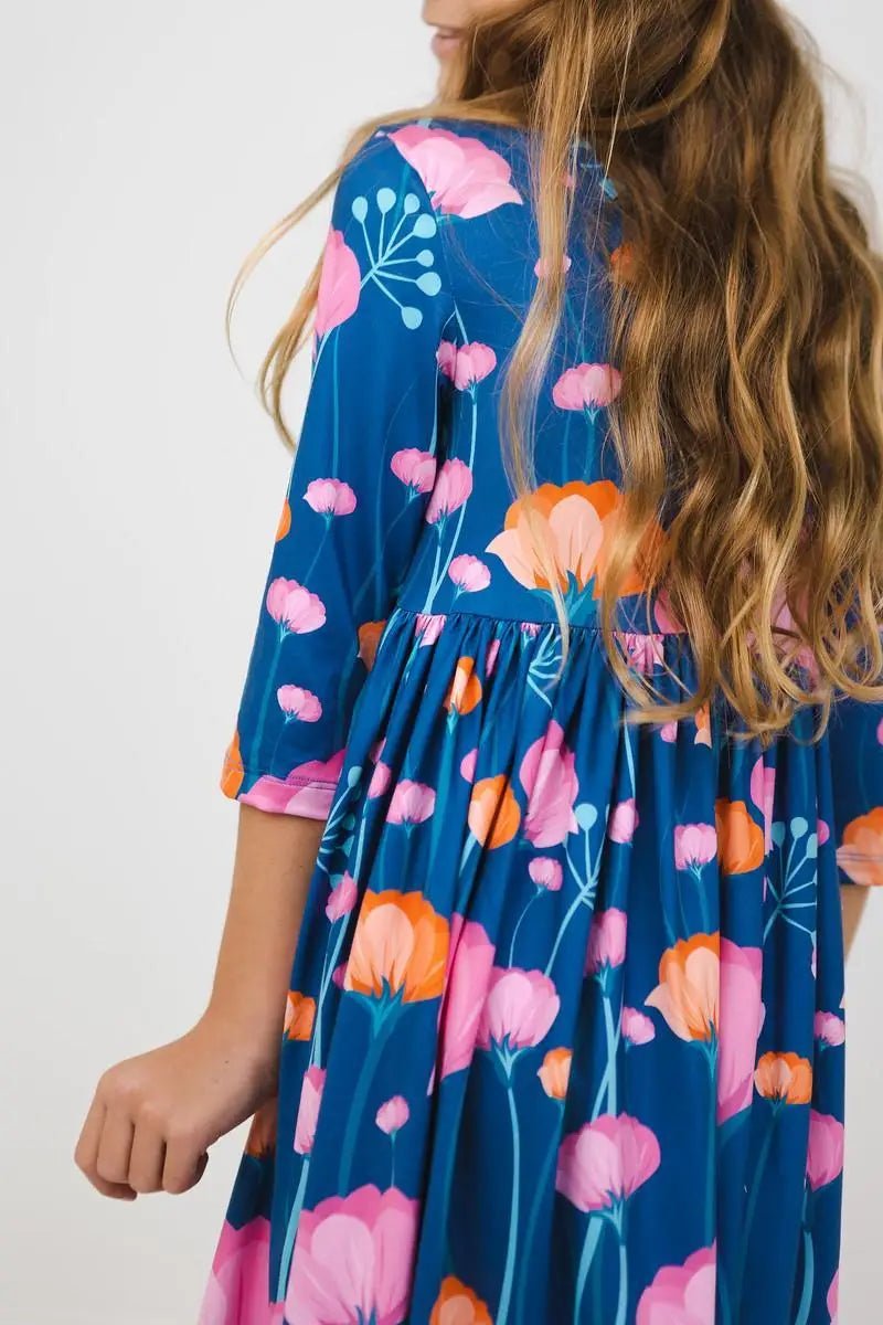 Mila & Rose ® Poppies 3/4 Sleeve Pocket Twirl Dress - 