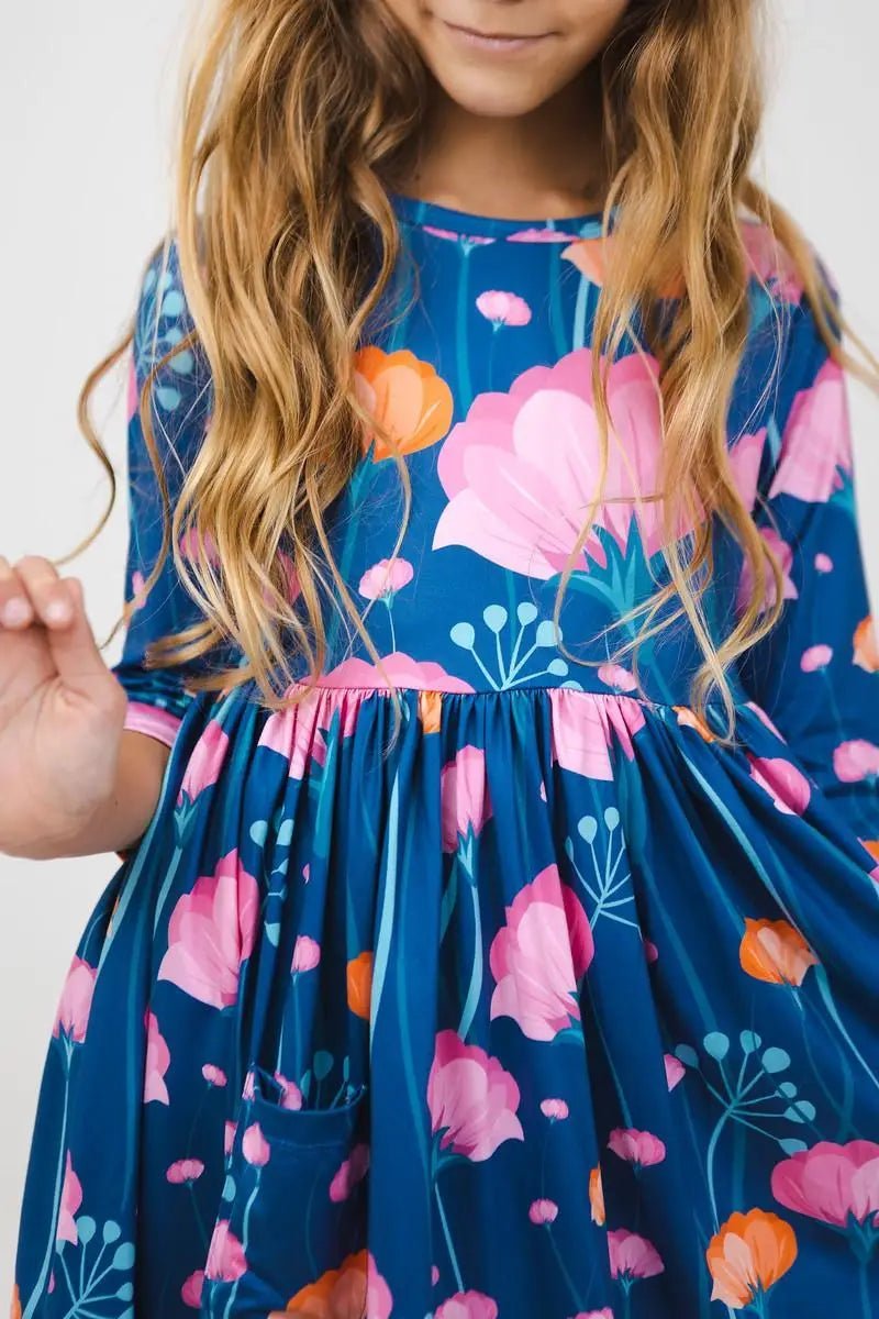 Mila & Rose ® Poppies 3/4 Sleeve Pocket Twirl Dress - 