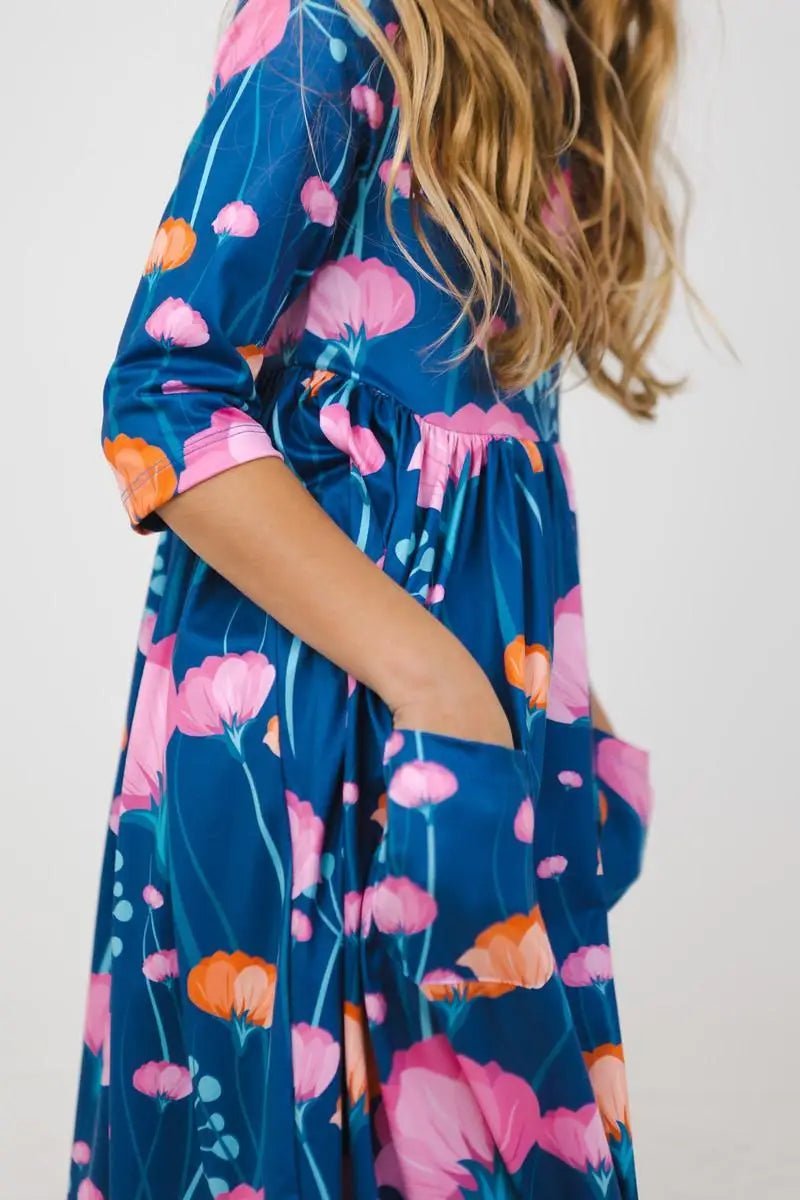 Mila & Rose ® Poppies 3/4 Sleeve Pocket Twirl Dress - 