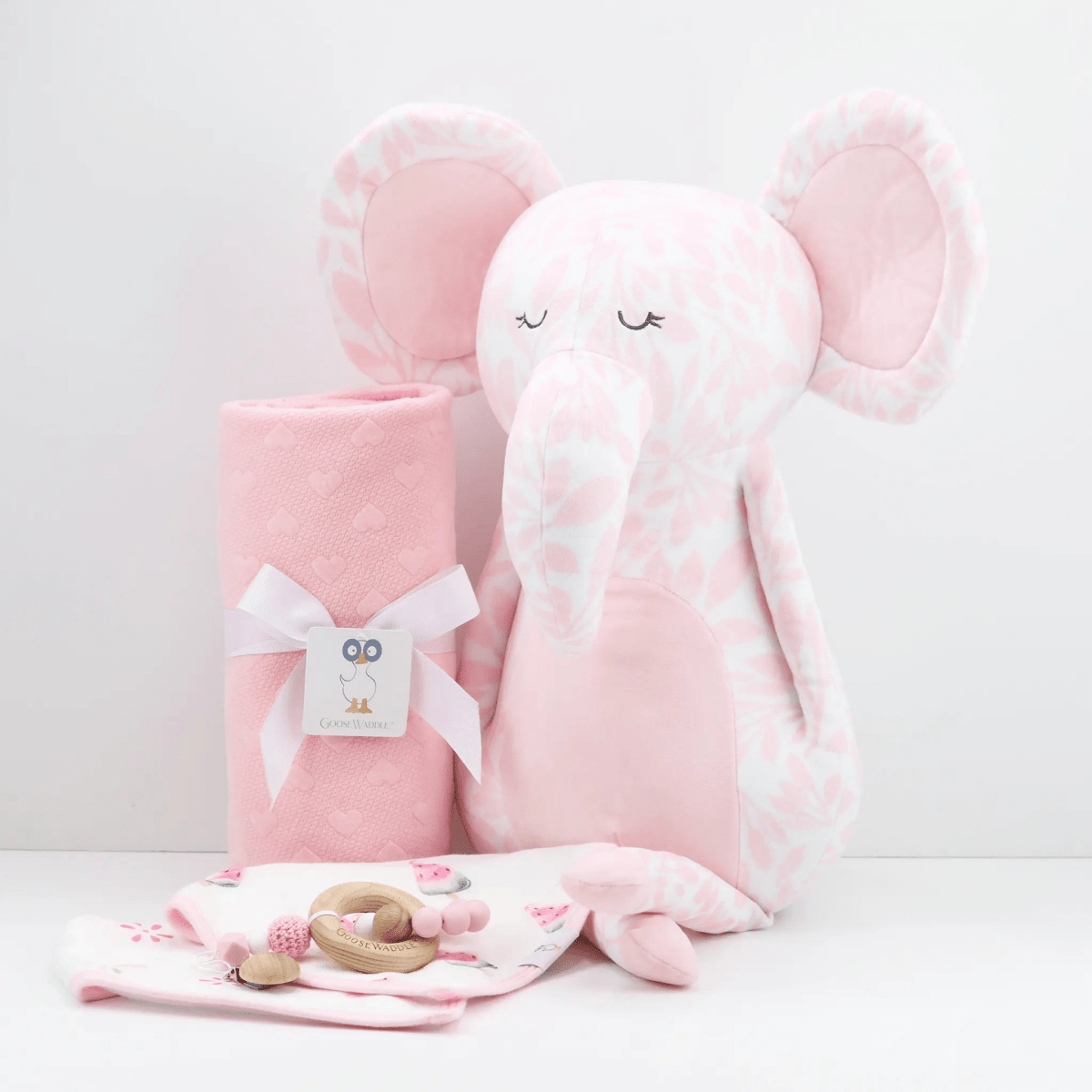 Goosewaddle® | Newborn Baby Blankets Toys Teethers Bibs & More Poppy Elephant Pink Plush Toy with Super Soft Fabric