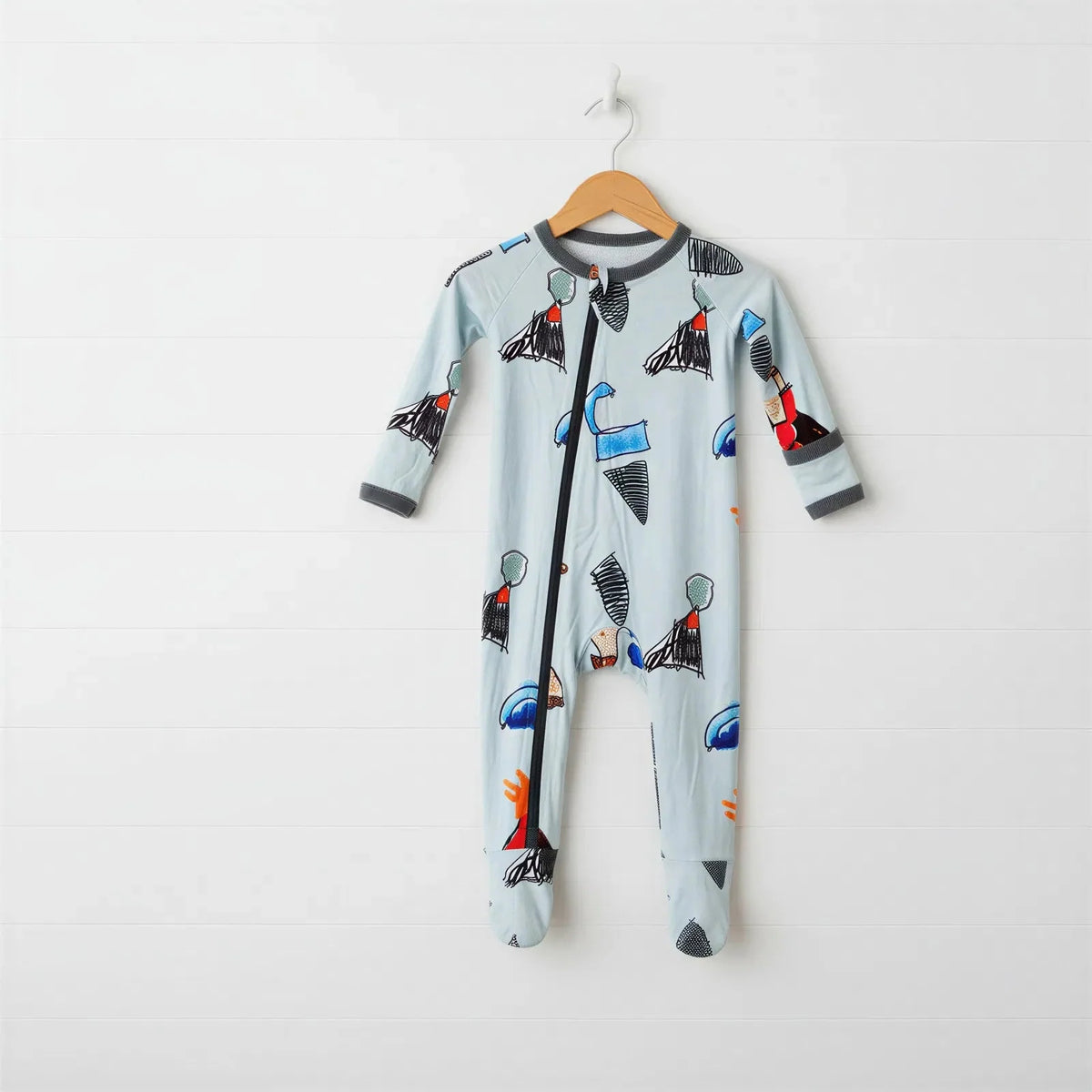 Bamboo baby footie pajamas with two-way zipper and covered feet