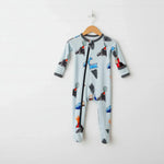 Bamboo baby footie pajamas with two-way zipper and covered feet