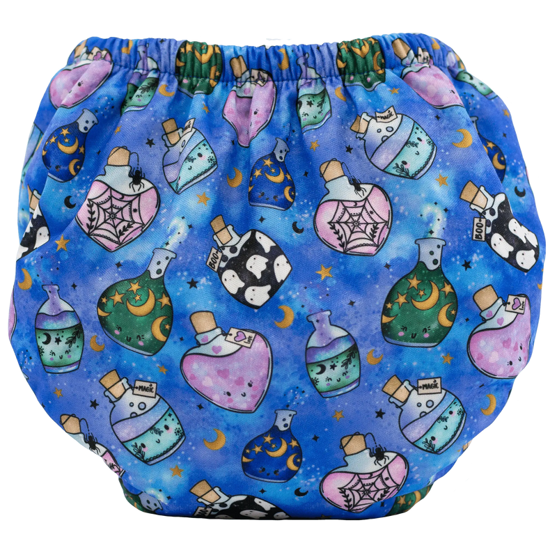 Potions themed training pants with bamboo lining and colorful potion bottle design.