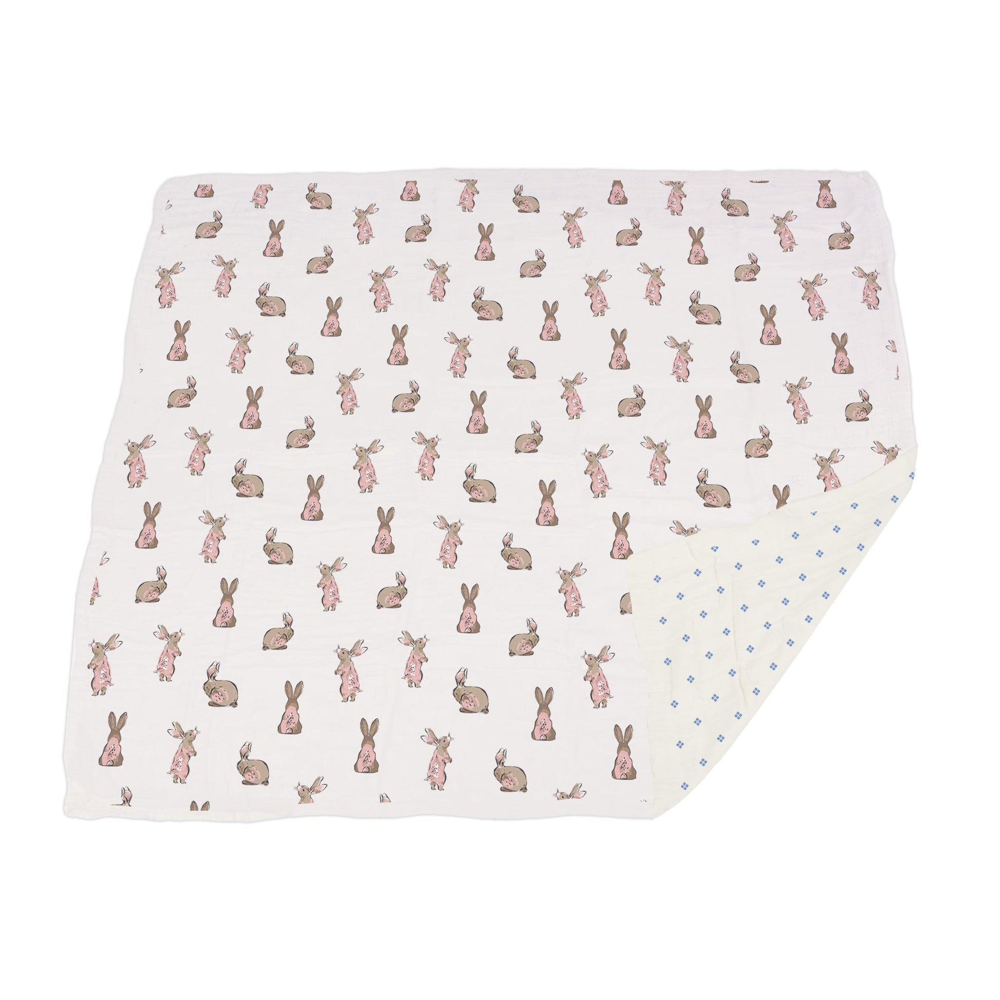 Powder Pink Bunnies and Periwinkle Diamond Polka Dot Bamboo Blanket 47 x 47 Inches Newcastle Classics