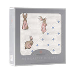 Newcastle Classics Powder Pink Bunnies and Periwinkle Diamond Polka Dot Bamboo Newcastle Blanket - 