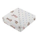 Newcastle Classics Powder Pink Bunnies and Periwinkle Diamond Polka Dot Bamboo Newcastle Blanket - 