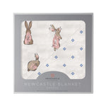 Newcastle Classics Powder Pink Bunnies and Periwinkle Diamond Polka Dot Bamboo Newcastle Blanket - 