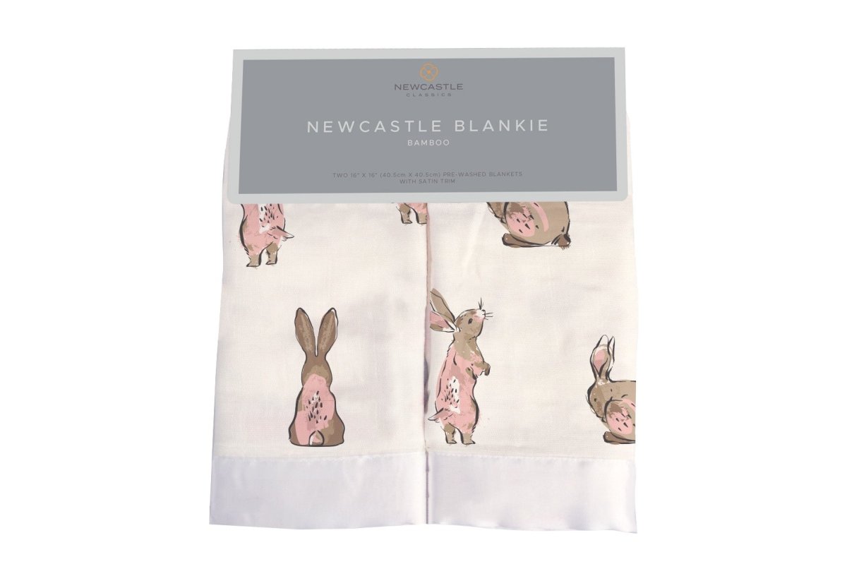 Newcastle Classics Powder Pink Bunnies Bamboo Blankie Set for Infants and Toddlers - 