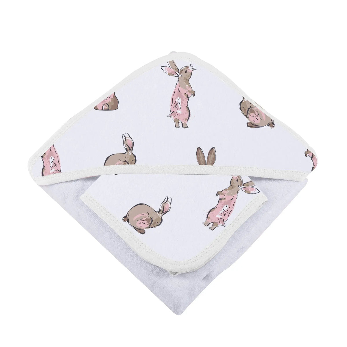 Newcastle Classics Powder Pink Bunnies Bamboo Hooded Towel and Washcloth Set - 
