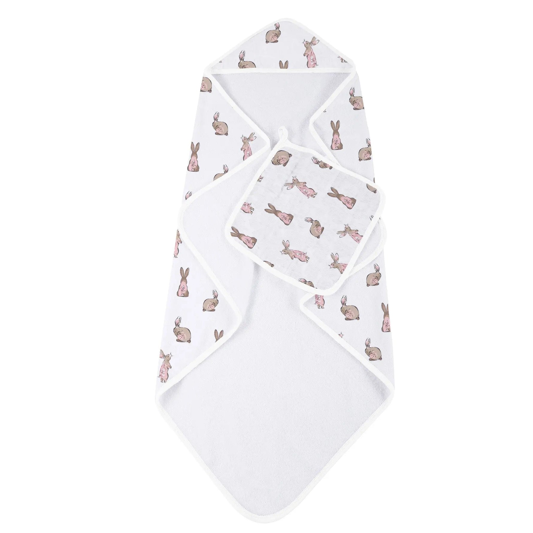 Newcastle Classics Powder Pink Bunnies Bamboo Hooded Towel and Washcloth Set - 
