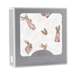 Newcastle Classics Powder Pink Bunnies Hooded Towel Set with Natural Bamboo for Baby Girls - 