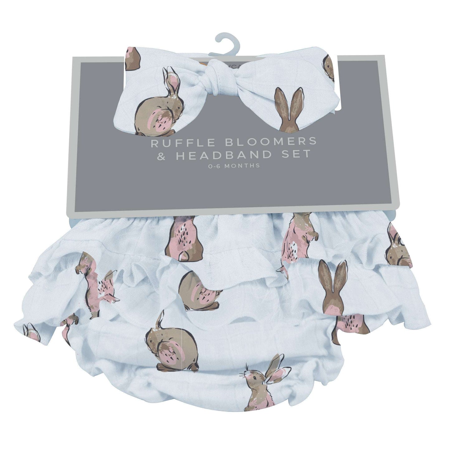 Powder Pink Bunnies Ruffle Bloomers and Headband Set for Babies 0 to 12 Months 100 Percent Bamboo Newcastle Classics