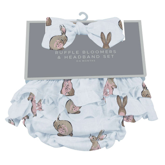 Powder Pink Bunnies Ruffle Bloomers and Headband Set for Babies 0 to 12 Months 100 Percent Bamboo Newcastle Classics