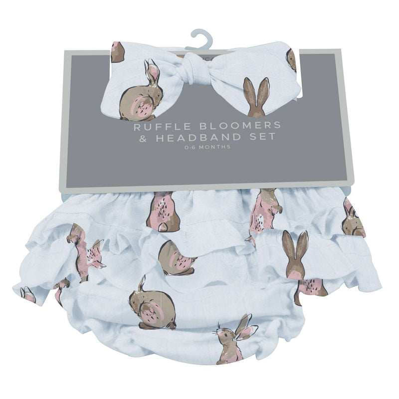 Powder Pink Bunnies Ruffle Bloomers and Headband Set for Babies 0 to 12 Months 100 Percent Bamboo Newcastle Classics