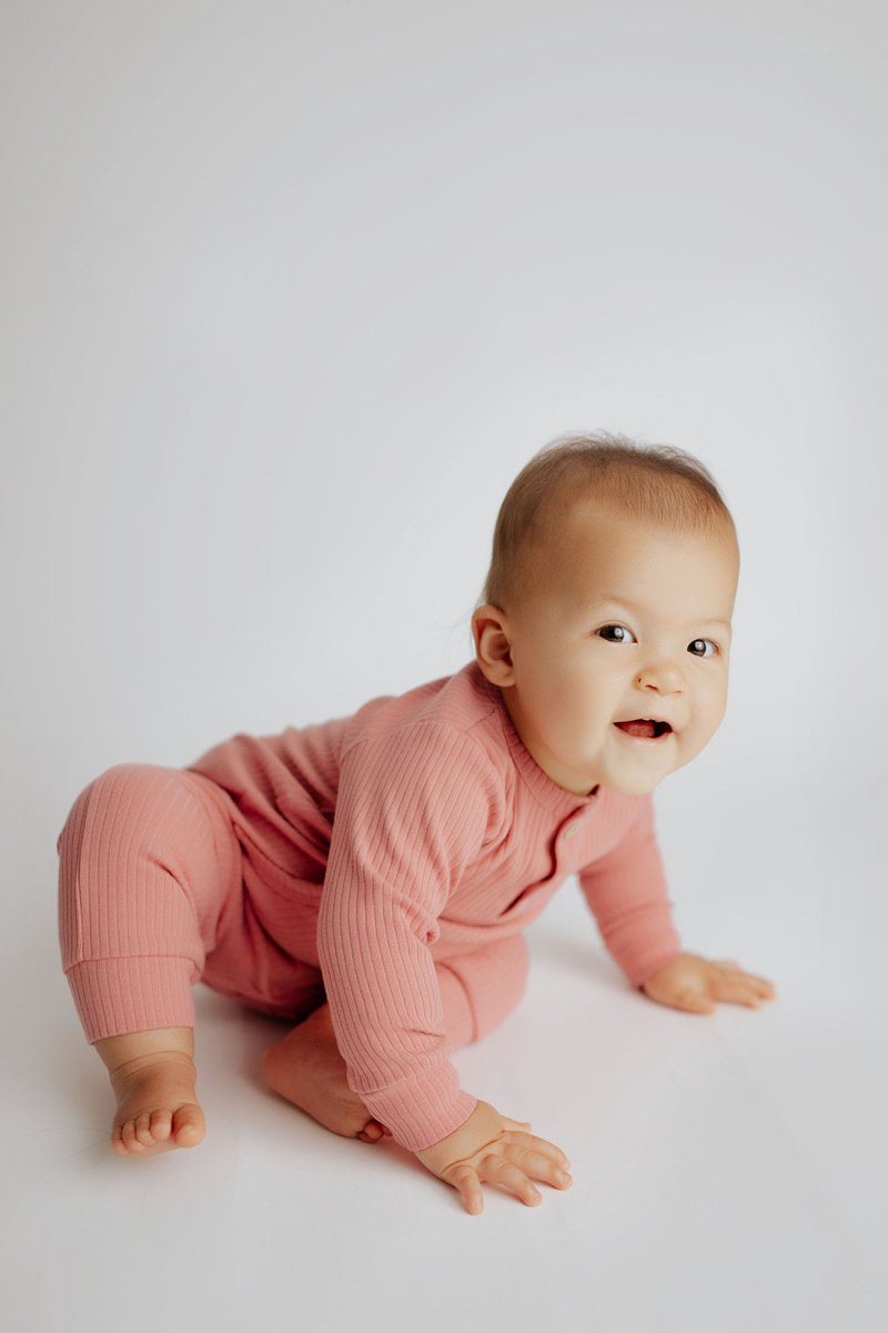 Three Little Tots Precious Pink Baby Ribbed Playsuit with pockets - 