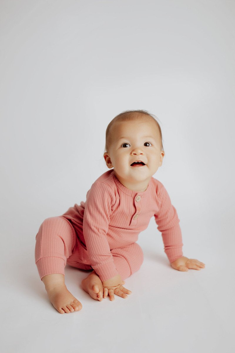 Three Little Tots Precious Pink Baby Ribbed Playsuit with pockets - 