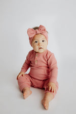Three Little Tots Precious Pink Baby Ribbed Playsuit with pockets - 