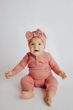Three Little Tots Precious Pink Baby Ribbed Playsuit with pockets - 