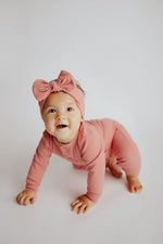 Three Little Tots Precious Pink Baby Ribbed Playsuit with pockets - 