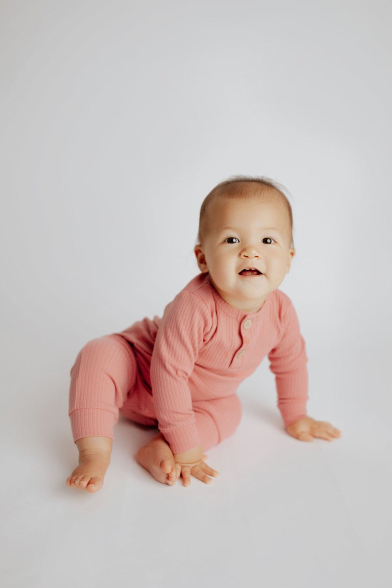 Three Little Tots Precious Pink Baby Ribbed Playsuit with pockets - 