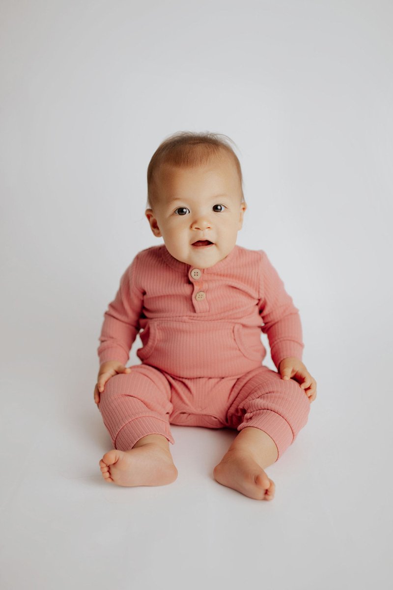 Three Little Tots Precious Pink Baby Ribbed Playsuit with pockets - 