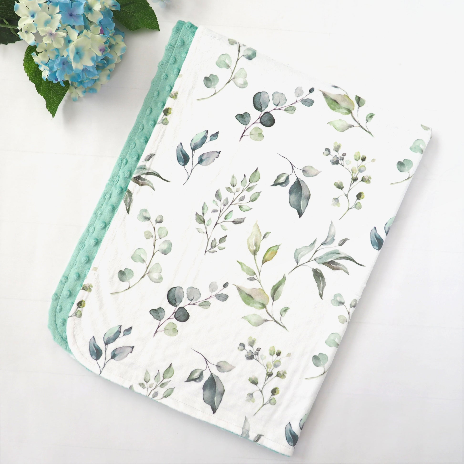 Premium Baby and Toddler Minky Blanket Eucalyptus Greenery Honey Lemonade