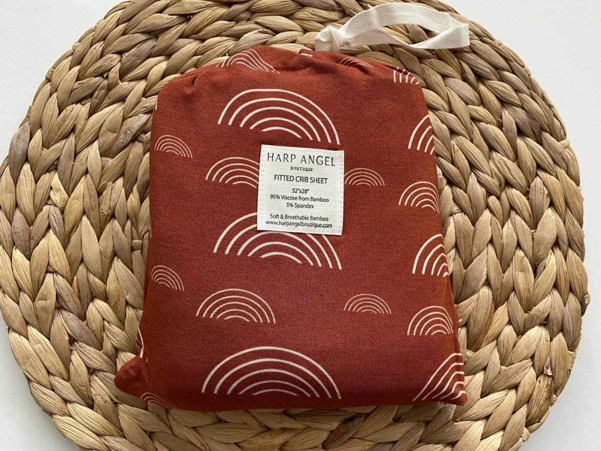 Harp Angel Boutique Premium Bamboo Crib Sheet in Rust Rainbow Design for Baby Nursery - 