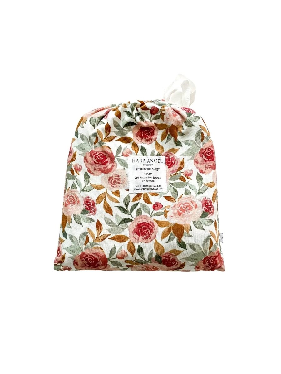 Harp Angel Boutique Premium Bamboo Crib Sheet with Dusty Pink Floral Design for Baby Girls - 