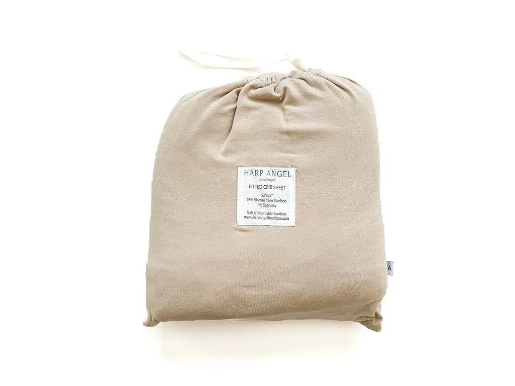 Harp Angel Boutique Premium Bamboo Crib Sheet with Soft Comfort for Infants in Tan - 