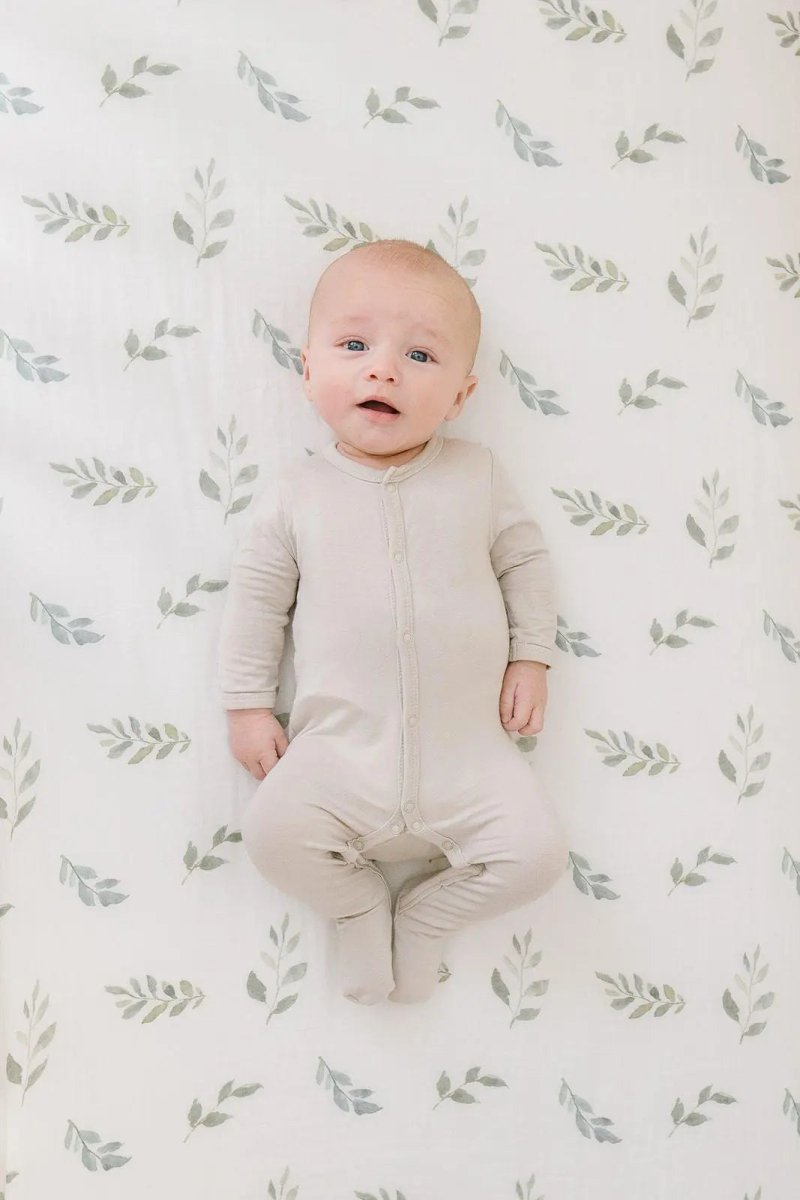 Harp Angel Boutique Premium Bamboo Crib Sheet with Soft Green Leaves for Baby's Nursery - 