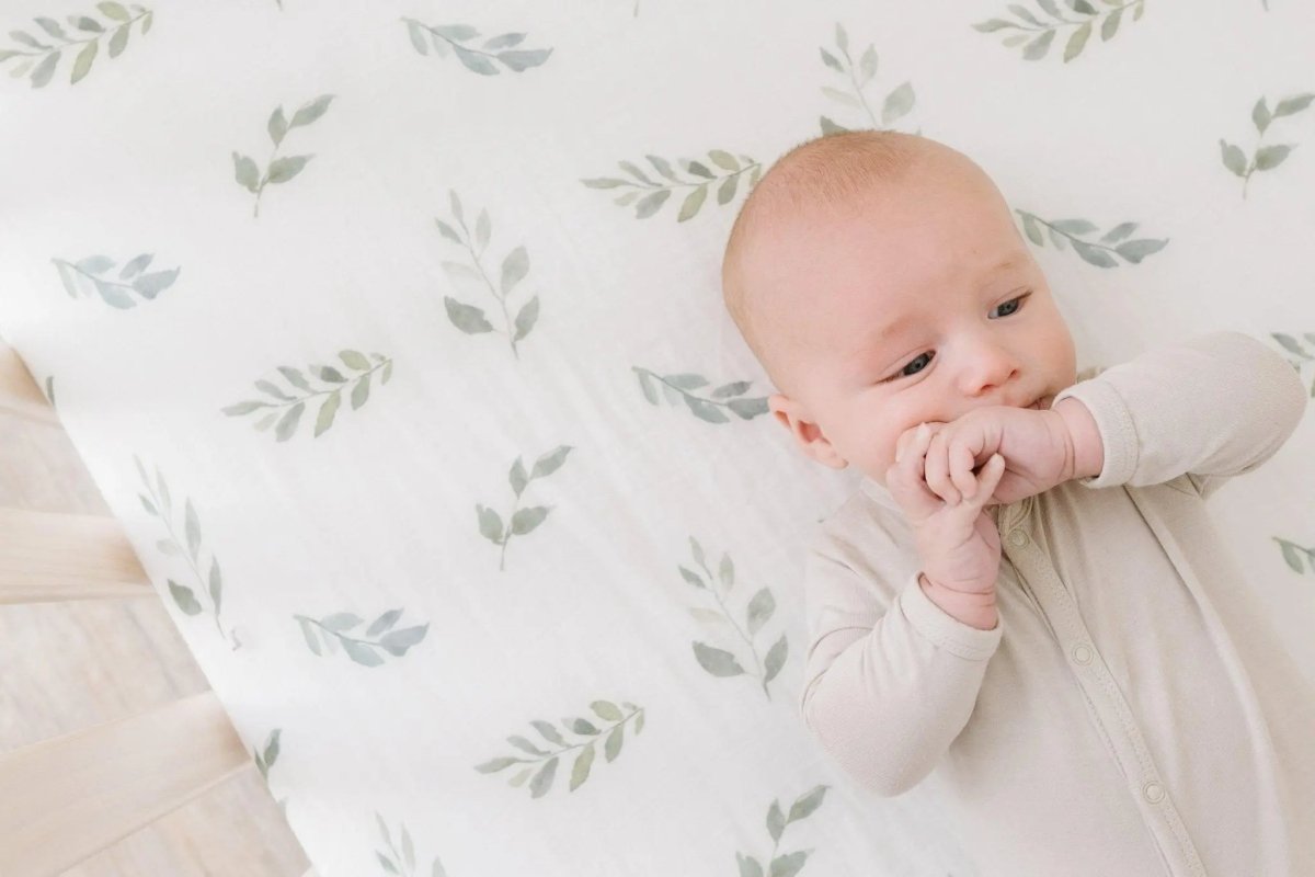 Harp Angel Boutique Premium Bamboo Crib Sheet with Soft Green Leaves for Baby's Nursery - 